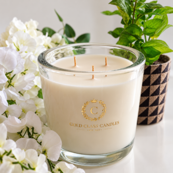 Πολυτελές κερί Gold Class Candles με λευκά λουλούδια